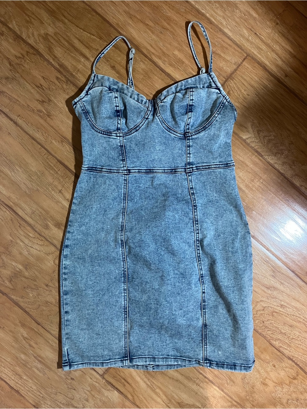 Guess Gray Acid-Wash Denim Mini Dress with Adjustable Straps